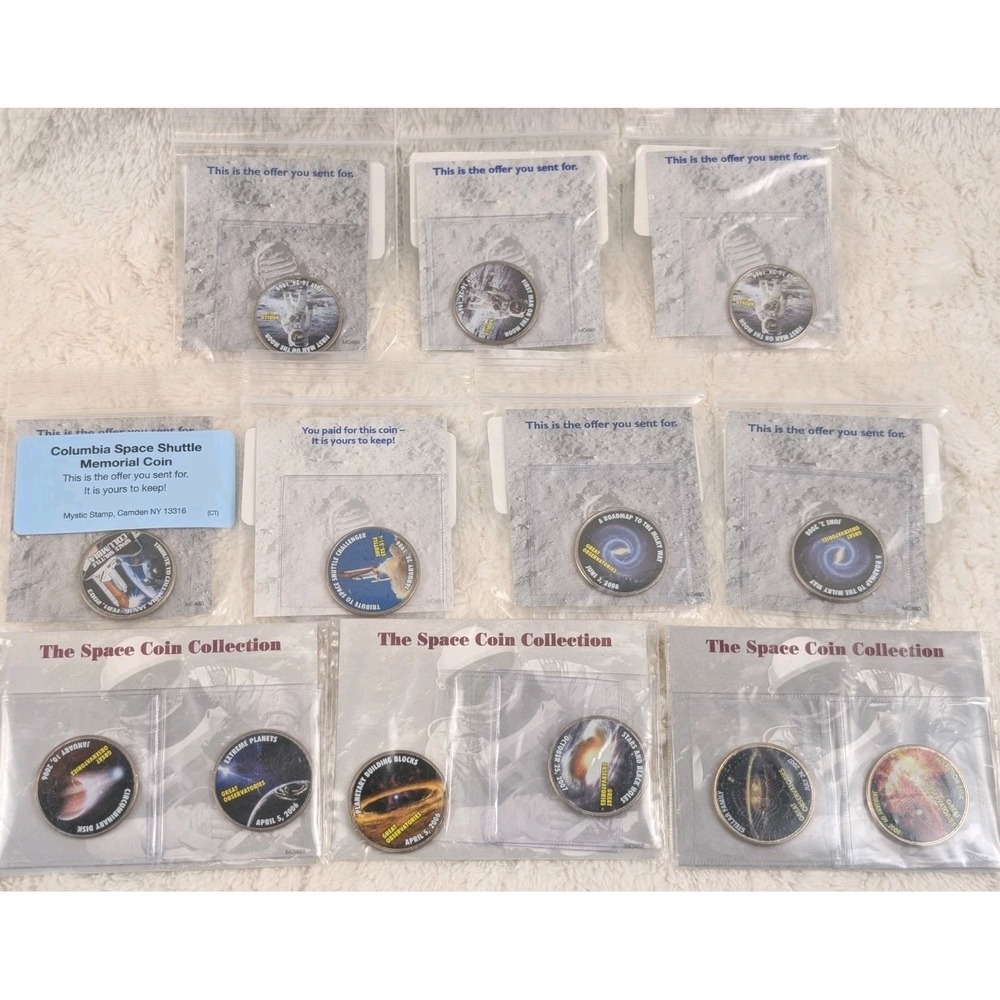 Mystic Stamp Space Coin Collection Kennedy Half Dollars Apollo NASA Lot of 13